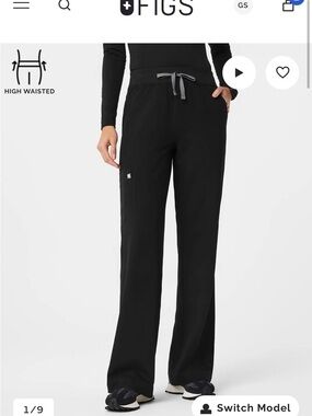 FIGS Isabel Wide-Leg High-Waist Scrub Pants in Black